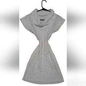 Midi Cotton White Knitted Dress Slouch Collar